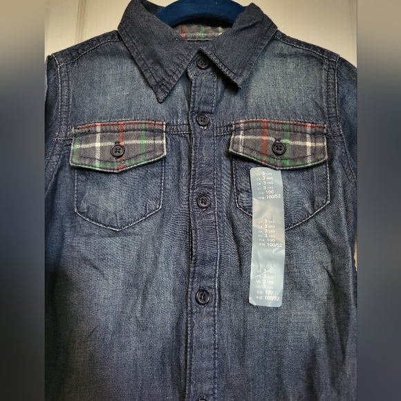 BNWT Baby Gap Jean Shirt with Plaid detailing Size 3 - Picture 3 of 9